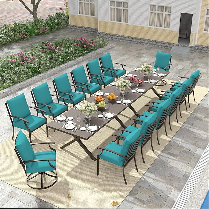 Outdoor Dining Set Patio Dining Table and Chairs Set Outdoor Furniture Set (Blue, 16 Dining Set)