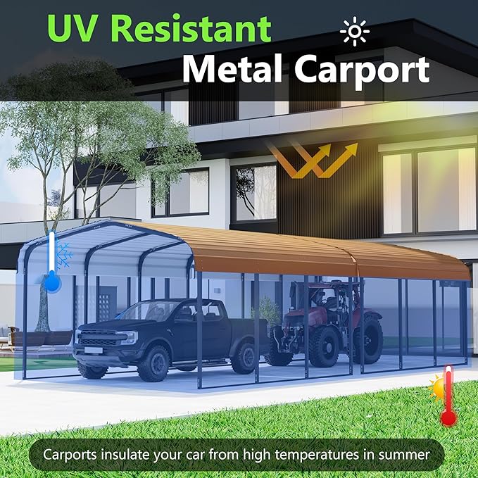 Royal Windsor Metal Carport 10x30 FT for 2 Car, Heavy Duty Carport Kit with Galvanized Steel Roof Building and Frame, Outdoor Storage Car Port Steel Canopy Multi-Use Garage Shed,Boats and Truck