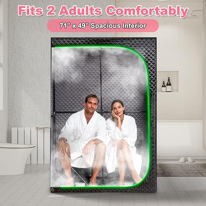 Steam Sauna Tent for Home with Transparent Door, Portable Indoor Sauna with Powerful Steam Heating, Foldable Personal Spa for Relaxation (Double Rectangular, Black)