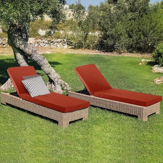 Chaise Lounge Cushion Outdoor, Waterproof and Stain-Resistant Lounge Deck Reclining Chair Cushions for Patio Furniture Lawn Pool Resort Hotel, 80x26x3 Inch, Set of 4, Rust