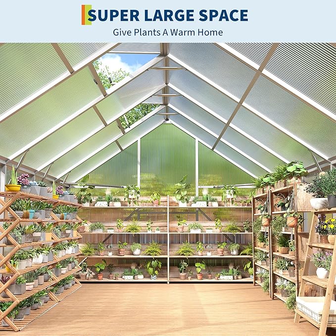 IDEALHOUSE 8X10 FT Greenhouse for Outdoors, Lockable Door and Ajustable Roof Vent, Polycarbonate Greenhouse with Water Gutter System, Aluminum Walk-in Greenhouses, for Backyard, Lawn