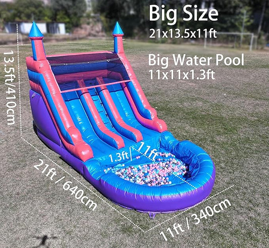 21FT(L) Commercial Grade Water Slide for Kids Adults, (Double Slide) (Heavy Duty Full PVC) (Big Airtight Water Pool), 950w UL Blower, Inflatable Waterslide for Backyard, Outdoor Park,21x11x12ft
