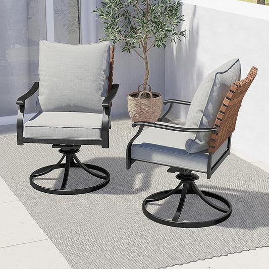 Grand patio 2-Piece Outdoor Dining Chair Set, 2 Leather-Look Wicker 360-Degree Swivel Patio Chair