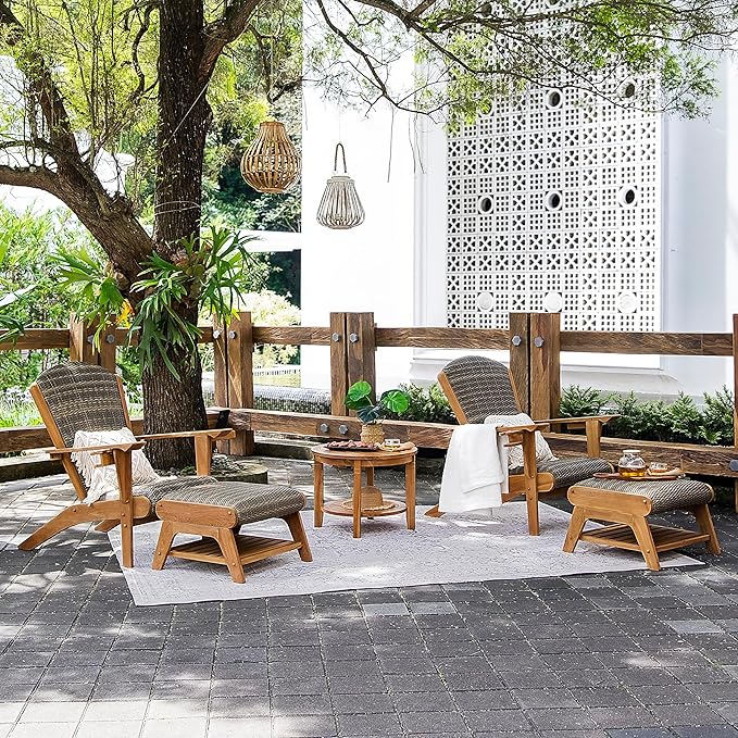 Cambridge Casual Auburn Teak Wood Padded Woven Seat Patio Conversation Set, 5 Piece