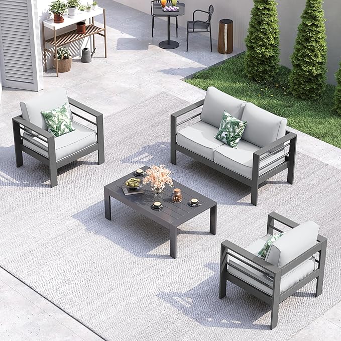 UDPATIO Oversized Aluminum Patio Furniture Set Outdoor Furniture Modern Patio Set, Thickness 5" Cushion Outdoor Seating Set for Balcony(Include Sofa Cover)