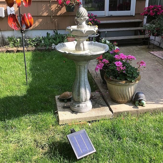 Sunnydaze 45-Inch 2-Tier Arcade Outdoor Solar Water Fountain - Outdoor Water Feature with LED Light for Garden, Patio, Yard or Balcony - White