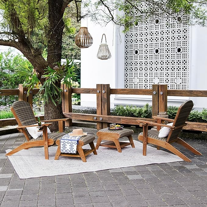 Cambridge Casual Auburn Teak Wood Padded Woven Seat Patio Conversation Set, 4 Piece
