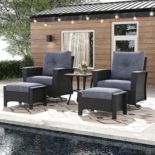 5 Pieces Outdoor Patio Furniture Set, Wicker Patio Sectional Set Conversation Wicker Swivel Chairs with Small Side Table