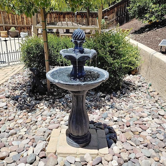 Sunnydaze 45-Inch 2-Tier Arcade Outdoor Solar Water Fountain - Outdoor Water Feature with LED Light for Garden, Patio, Yard or Balcony - Black