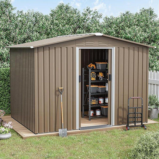 Kurapika Outdoor Storage Shed, 8x6FT Large Metal Tool House with Opening and Lockable Door, for Garden, Patio, Backyard, Lawn