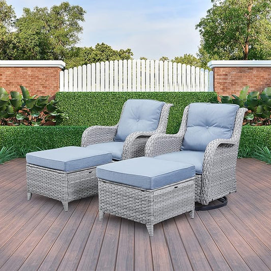 Belord Wicker Outdoor Furniture Patio Furniture Set - 6 Piece Patio Conversation Set with Swivel Rocker Chairs, Loveseat Sofa, Ottomans and Coffee Table, Baby Blue Cushion
