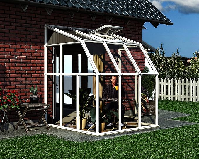 Palram Canopia Rion Sun Room 6 Ft. x 6 Ft. Solarium, Lean-to Greenhouse DIY Kit, Attach to House, Large Twin Wall Polycarbonate, 100% UV Protection for Porch, Patio Outdoors with Window Vent (White)