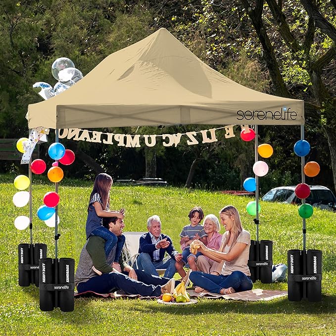 Pop Up Canopy Tent 10x15 - Commercial Instant Shelter Foldable/Collapsible Sun Shade Canopy Pop Up Tent w/Waterproof Tent Top, Portable Carry Bag & Sand Bag - SereneLife SLGZ15K (Khaki)
