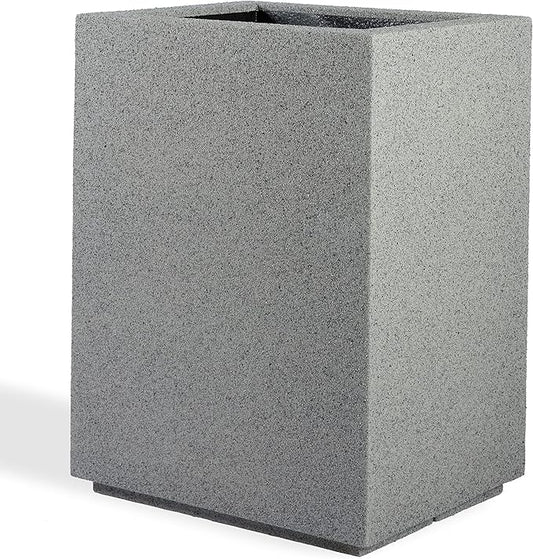 PolyStone Cozumel Tall Modern Outdoor/Indoor Column Planter, 18" L x 23" W x 30" H, Lightweight, Heavy Duty, Weather Resistant, Polymer Finish, Commercial Grade and Residentia (Gray Granite)