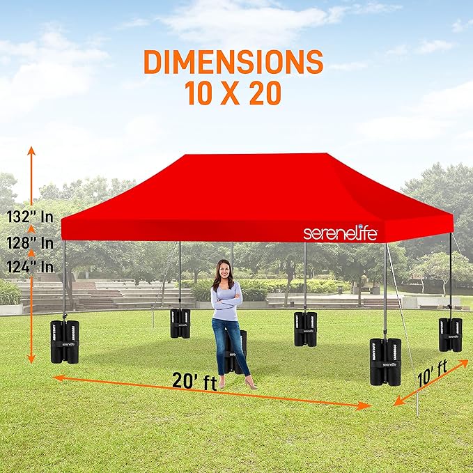 Pop Up Tent Commercial Instant Shelter - Waterproof Polyester Tent With Portable Wheeled Carry Bag And Sand Bag, 10 X 20 Ft. (Red)