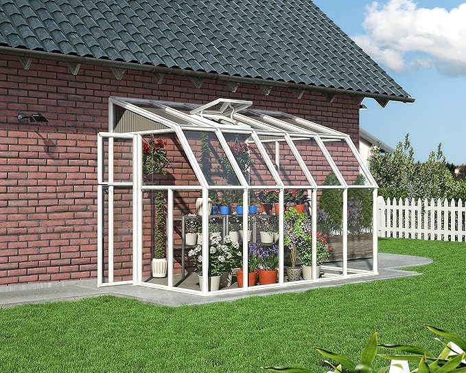 Palram Canopia Rion Sun Room 6 Ft. x 10 Ft. Solarium, Lean-to Greenhouse DIY Kit, Attach to House, Large Twin Wall Polycarbonate, 100% UV Protection for Porch, Patio Outdoors with Window Vent (White)