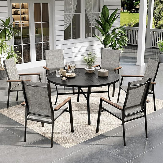 Sophia & William Outdoor Patio Dining Set 7 Pieces, 6 Aluminum Patio Dining Chairs and 54" Large Round Dining Table, Space-Saving and Lightweight for Patio Lawn Garden (Grey)