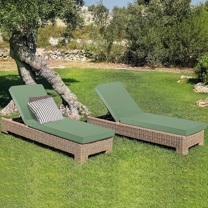 Outdoor Chaise Lounge Cushion Set of 2, Fadesafe Water-Repellent Lounge Deck Reclining Chair Cushions for Patio Furniture Lawn Pool Resort Hotel, 80x26x3 Inch, Sage Green